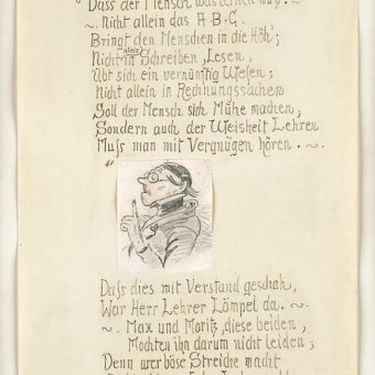 Original-Zeichnung von Wilhelm Busch zu Max und Moritz, Vierter Streich, Blatt 1 (1863/64, Karikaturmuseum Wilhelm Busch)