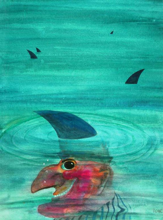 Ohne Titel, 1976, Aquarell, Tusche/Pinsel, Bleistift auf Karton, 35,1 x 26,1 cm – F. K. Waechter