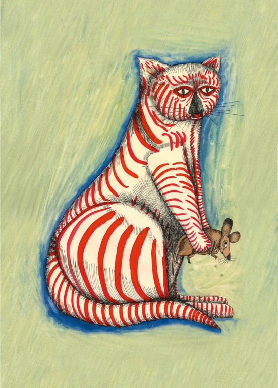 Titelmotiv «Zahme Viecher und wilde Bestien» Günter Kunert: »Für Marianne«, 1971 © Museum Wilhelm Busch – Deutsches Museum für Karikatur und Zeichenkunst