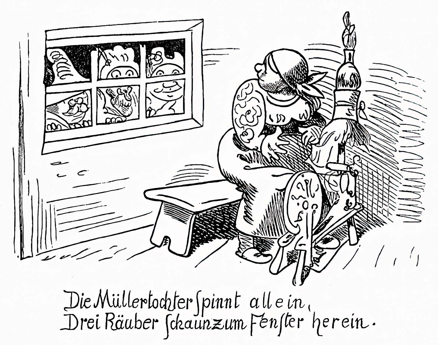 Die Müllerstochter am Spinnrad