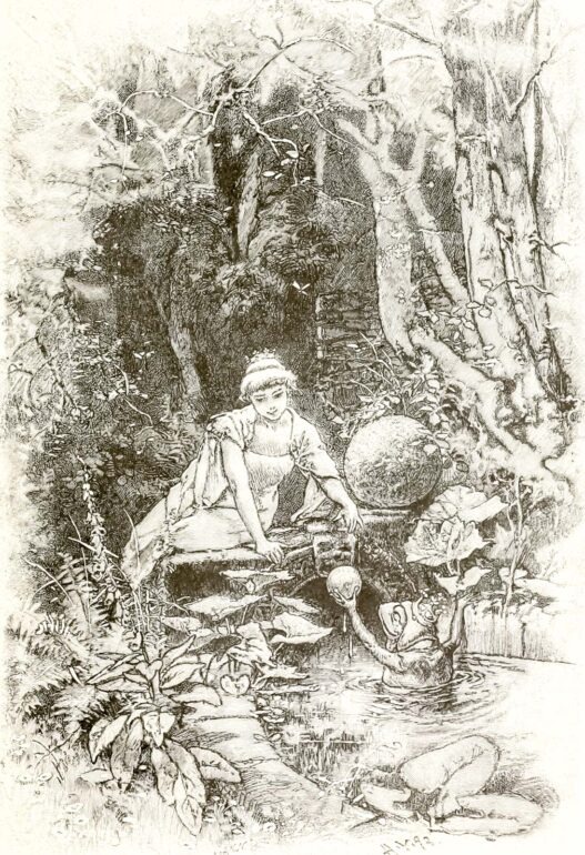 Bildnachweis: Hermann Vogel, „Der Froschkönig“, aus: Kinder- und Hausmärchen (Gesammelte Ausgabe), Verlag Braun & Schneider, München 1910. Gemeinfrei.